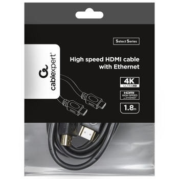 Кабел Gembird CC-HDMI4L-6, от HDMI(м) към HDMI(м), 1.8m, ethernet, 18 Gbps, 4K@60Hz, позлатени конектори, черен | JAR Computers Кабел Gembird CC-HDMI4L-6