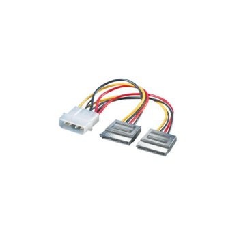 Преходник 4pin molex (m) -> 2x SATA 15pin, PowerSupply | JAR Computers Захранващ кабел SATA 5.25"+2x S-ATA