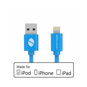 Кабел ZeroLemon USB A(м) към USB Lightning, 2m, син | JAR Computers ZeroLemon USB A to USB Lightning 2m Y321
