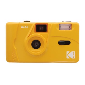 Фотоапарат Kodak M35 yellow(жълт), аналогов за многократна употреба, цветни и черни 35мм филми, 31 mm обектив, 1m фокусно разстояние, светкавица, ръчно зареждане, навиване и пренавиване, 1x ААА батерия image
