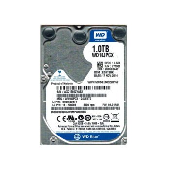 Твърд диск 1TB WD Blue, SATA 3Gb/s, 5400 rpm, 8MB. 2.5" (6.35cm) | JAR Computers 1TB WD Blue 2.5 inch 5400 rpm