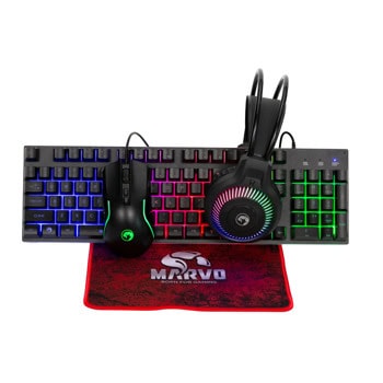 Комплект клавиатура, мишка, пад и слушалки Marvo Loot 40, гейминг, RGB подсветка, 8000dpi, USB, черни | JAR Computers Marvo Loot 40 CM416