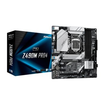 Дънна платка ASRock Z490M PRO4, Z490, LGA1200, DDR4, PCI-E 3.0, (HDMI&DPf&D-Sub), CFX, SATA 6Gb/s, 2x M.2 Socket, 1x USB 3.2 Gen2 Type-C, Micro ATX | JAR Computers ASRock Z490M PRO4