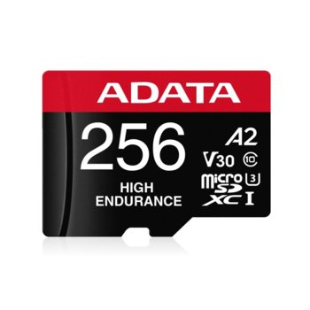 Карта памет 256GB microSDXC (с адаптер), A-Data High Endurance, UHS-II U3 Class 10, скорост на четене 100MB/s, скорост на запис 80MB/s | JAR Computers A-Data AUSDX256GUI3V30SHA2-RA1