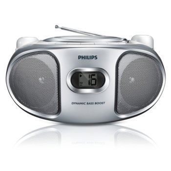 CD радиокасетофон, Philips AZ105S, сребрист, FM/MW стерео тунер, 2 x 1 W RMS,  захранване от мрежата или батерии размер C (LR14) x 6 | JAR Computers Philips CD AZ780, сребрист