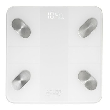 Електронен кантар Adler AD 8186, до 180 кг натоварване,дигитален, измерва телесно тегло/телесни мазнини/хидратация/мускулна маса/костна маса, бял | JAR Computers Кантар Adler AD 8186