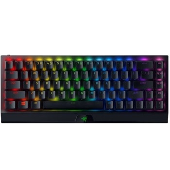 Клавиатура Razer BlackWidow V3 Mini HyperSpeed Phantom Edition (RZ03-03891900-R3M1), безжична, гейминг, механична, жълти Razer Linear суичове, US подредба, черна, Bluetooth, USB | JAR Computers Razer BlackWidow V3 Mini HyperSpeed Phantom Editio