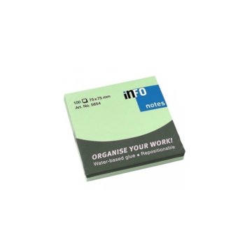 Самозалепващи листчета Info, 100л., размер 75x75mm, зелени | JAR Computers Info Самозалепващи листчета