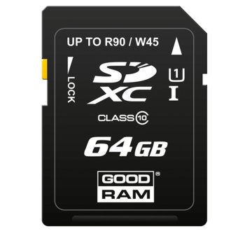Карта памет 64GB SDXC, Goodram, Class 10, UHS-I, скорост на четене 90MB/Sec, скорост на запис 45MB/s | JAR Computers Goodram 64GB Class 10 UHS 1 SDC64GXCUHS1GRR10