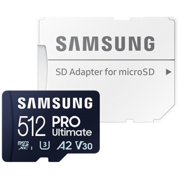 Карта памет 512GB MicroSDXC с адаптер, Samsung PRO Ultimate, Class UHS-I U3, скорост на четене до 200MB/s, скорост на запис до 130MB/s | JAR Computers Samsung MB-MY512SA/WW