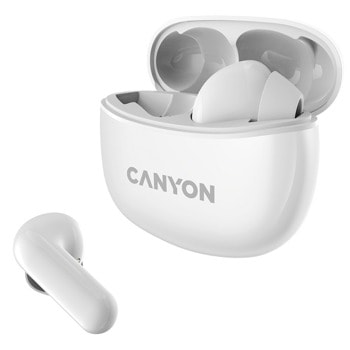 Слушалки Canyon TWS-5, безжични, Bluetooth 5.3, микрофон, до 7.5 часа време на работа, кутия за зареждане, IP33 защита, бели | JAR Computers Canyon TWS-5 White CNS-TWS5W