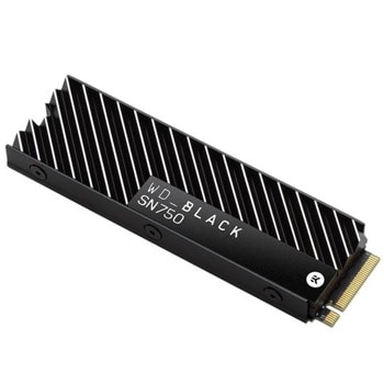 Памет SSD 500GB, Western Digital BLACK SN750 (WDS500G3XHC) with Heatsink, PCIe Gen 3 NVMe, M.2, скорост на четене 3470 MB/s, скорост на запис 2600 MB/s image