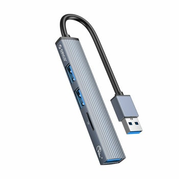 USB хъб Orico AH-A12F-GY, 4 порта, от USB Type-A към 1x USB 3.0 Type-A/2x USB 2.0 Type-A, MicroSD/SD слот, сив | JAR Computers Orico AH-A12F-GY
