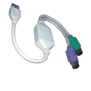 Преходник VCom CU807, от USB A(м) към PS2(ж),бял, никелирани конектори, 0,2м | JAR Computers Кабел VCom USB A(м) към PS2(ж) CU807-0.2m