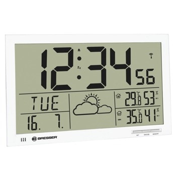 Часовник/будилник Bresser MyTime Jumbo LCD, цифров термометър, влагомер, часовник, будилник, календар, монтаж на стена, сгъваема стойка, бял | JAR Computers Bresser MyTime Jumbo LCD LV74647