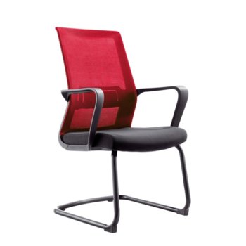Посетителски стол RFG Smart M, дамаска и меш, черна седалка, червена облегалка, 2 броя в комплкет image
