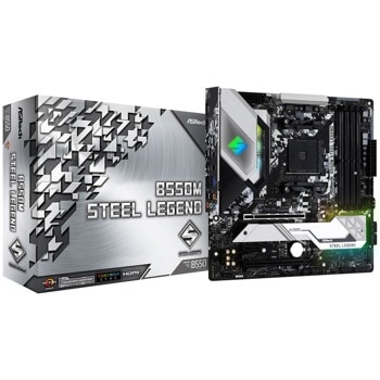 Дънна платка ASRock B550M STEEL LEGEND, AM4, B550, DDR4, PCI-E 4.0, (DisplayPort&HDMI),(CFX), 6x SATA 6Gb/s, 2x M.2, 1x USB 3.2 Gen2 Type-C, mATX | JAR Computers ASRock B550M STEEL LEGEND