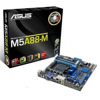 Дънна платка Asus M5A88-M, AMD 880G, AM3+ (up to 140W), DDR3, VGA+PCI-E(HDMI & DVI), SB7.1, Lan1000, 6xSATA RAID 6Gb/s 0,1,5, 10, 2xUSB3.0, uATX | JAR Computers Asus M5A88-M