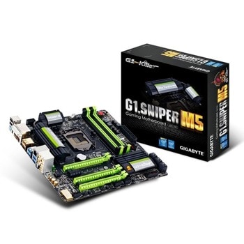 Дънна платка Gigabyte G1.Sniper M5, Z87, LGA1150, DDR3, PCI-E (DisplayPort&HDMI)(CF&SLI), 6x SATA 6Gb/s, 4x USB 3.0, microATX | JAR Computers Gigabyte G1.Sniper M5