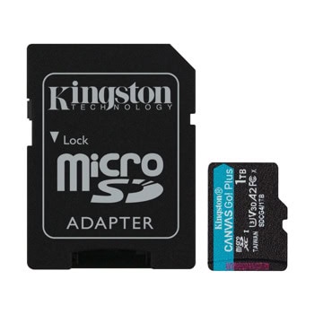 Карта памет 1TB MicroSDXC с адаптер, Kingston Canvas Go! Plus (SDCG4/1TB), UHS-I U3 V30, скорост на четене до 200MB/s, скорост на запис до 160MB/s | JAR Computers Kingston 1TB Canvas Go! Plus SDCG4/1TB