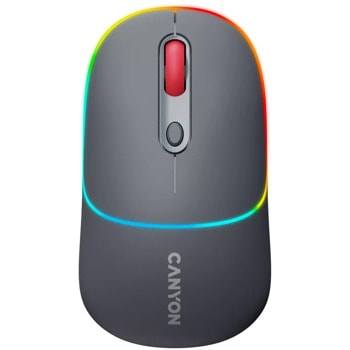 Мишка Canyon MW-22, оптична (1600dpi), безжична, USB, Bluetooth, тъмносива, RGB подсветка, 4 бутона | JAR Computers Canyon MW-22 Dark Grey CNS-CMSW22DG