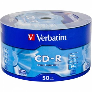 Оптичен носител CD-R media 700MB, Verbatim 023942437871, 52x, 50бр. | JAR Computers CD-R VERBATIM 52X 700MB EP ОП50