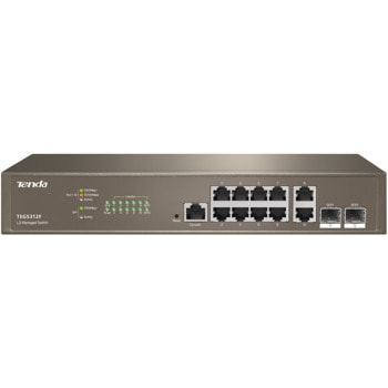 Суич Tenda TEG5312F, 1000Mbps, 12 порта, 10x 10/100/1000 Mbps, 2x SFP, VLAN | JAR Computers Tenda TEG5312F