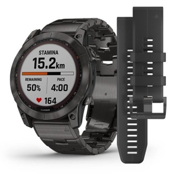 Смарт часовник Garmin fēnix 7X Sapphire Solar, 1.4" (3.56 cm) сензорен дисплей, 32GB вградена памет, GPS, Bluetooth, ANT+, Wi-Fi, до 16 часа време за работа, компас, черен image