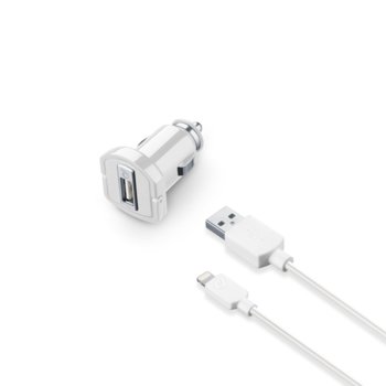 Зарядно устройство Cellular Line в комплект с Lighning(м), от автомобилна запалка към USB A(ж), 12/24V (5W), бяло | JAR Computers Cellular Line Car charger + lightning cable