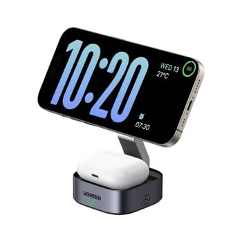 Безжично зарядно Ugreen 35278, двойна поставка за безжично зареждане MagSafe, сиво, 15W | JAR Computers Ugreen 35278