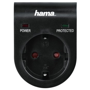 Eлектрически филтър HAMA 108878, 1 гнездо, предпазва устройствата от пренапрежение и претоварване, макс. натоварване 3500W, черен image