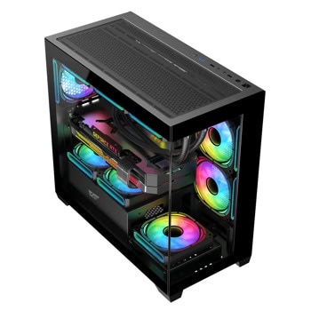Кутия Darkflash DS900M Black, mATX/Mini-ITX, 1x USB 3.0, 6x 120mm вентилатора A-RGB, с прозорец, черна, без захранване | JAR Computers Кутия Darkflash DS900M черна