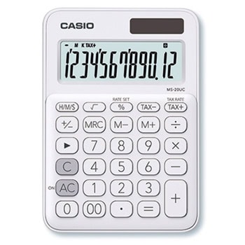 Калкулатор Casio MS-20UC, 12 разряден дисплей, настолен, с двойно захранване, бутон за бърза корекция, бял | JAR Computers Casio MS-20UC White