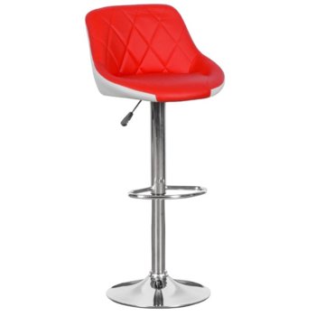 Бар стол Carmen, 3080, здрава хромирана основа и мека, кожена седалка, газов амортисьор за коригиране на височината и степенка, червено бял image