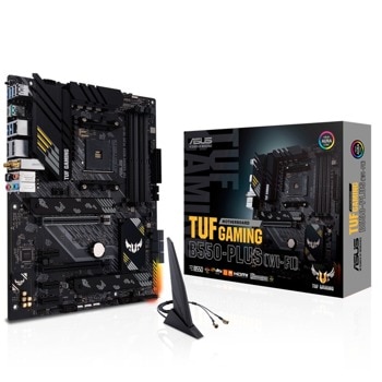 Дънна платка Asus TUF GAMING B550-PLUS WIFI, B550, AM4, DDR4, PCI-E 4.0 (DP/HDMI)(CFX), 6x SATA 6Gb/s, 2x M.2, 1x USB 3.2 Gen 2 Type-C, Wi-Fi, Bluetooth, ATX | JAR Computers Asus TUF GAMING B550-PLUS WIFI