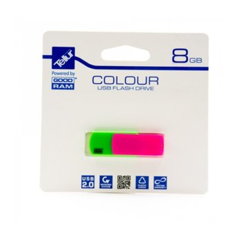 Памет 8GB USB Flash Drive, Tellur TLL522001, USB 2.0, зелена-розова | JAR Computers 8GB Tellur TLL522001