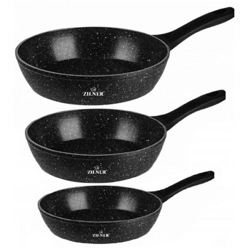 Комплект тигани Zilner ZL 7720, алуминий, мраморно покритие, 3 части, черен | JAR Computers Zilner ZL 7720