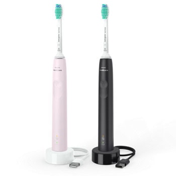 Ел. четка за зъби Philips Sonicare 3100 series HX3675/15, до 14 дни живот на батерията, до 31000 движения в /мин, розова и черна, 2бр. | JAR Computers Philips Sonicare 3100 HX3675/15