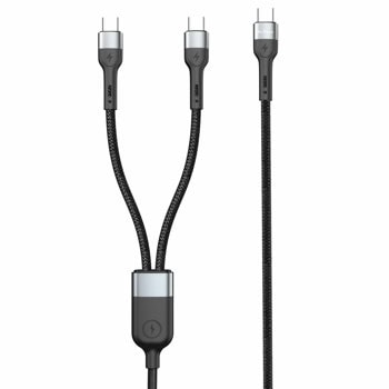 Кабел DeTech DE-50CC, от USB C(м) към 2x USB C(м), 1m, 100W, черен | JAR Computers кабел detech de-50cc type-c 2хtype-c 1m черен