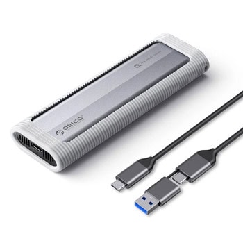 Кутия Orico AXM2S-G2-V1-GY-BP, за M.2 (2230/2242/2260/2280) SSD, NVMe/SATA, USB 3.2 Gen 2 Type-C, USB-C към USB-A преходник, сребриста | JAR Computers Orico AXM2S-G2-V1-GY-BP