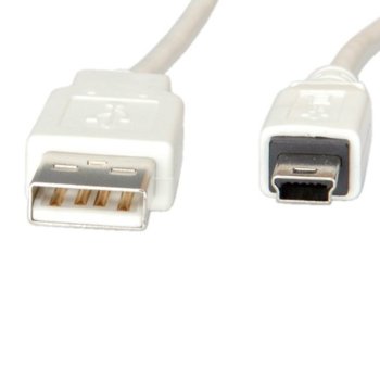 Кабел ROLINE S3143-100, USB A(м) към USB Mini B(м), 3m, бял image