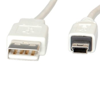 Кабел ROLINE S3143-100, USB A(м) към USB Mini B(м), 3m, бял | JAR Computers ROLINE S3143-100 USB A(м) към USB Mini B(м) 3m