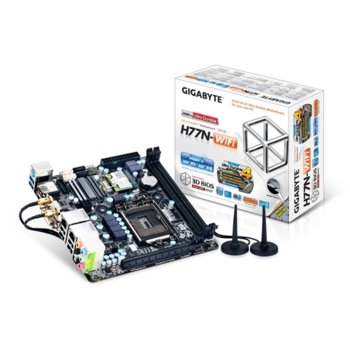 Дънна платка Gigabyte H77N-WIFI, H77, LGA1155, DDR3, PCI-E 3.0 (2x HDMI & DVI), SB7.1, Lan1000, WiFi 802.11n & WiDi, 2xSATA 6Gb/s RAID 0,1,5,10, 4xUSB3.0, mini-ITX | JAR Computers Gigabyte H77N-WIFI
