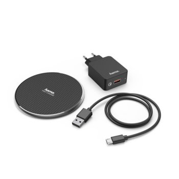 Безжично зарядно устройство Hama QI-FC10, USB micro B, 5V 2A / 9V 1.67A, черно | JAR Computers Hama QI-FC10 black