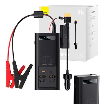 Инвертор Baseus CGNB000101, 500W, от DC 12V/20A/ 12V/60A към 12V/2.5A, 1x USB-C, 1x USB-A, за кола | JAR Computers Baseus CGNB000101