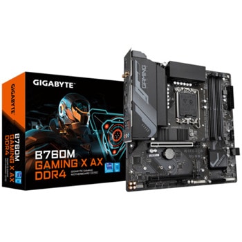 Дънна платка Gigabyte B760M GAMING X AX (rev 1.4), B760, LGA1700, DDR4, PCI-E 4.0 (DP&HDMI), 2x M.2, 4x SATA 6Gb/s, 3x USB 3.2 Gen 1 Type-A, 2.5GbE LAN, Wi-Fi 6E, Bluetooth 5.3, Micro ATX | JAR Computers Gigabyte B760M GAMING X AX DDR4 1.4
