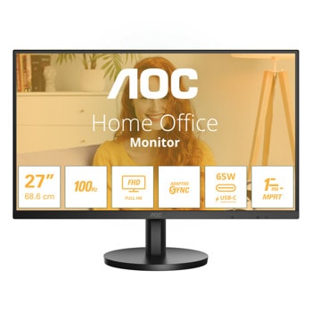 Монитор AOC 27B3CA2, 27" (68.58cm) IPS панел, 100Hz, Full HD, 4ms, 20 000 000:1, 250cd/m2, HDMI, USB, USB-C | JAR Computers AOC 27B3CA2