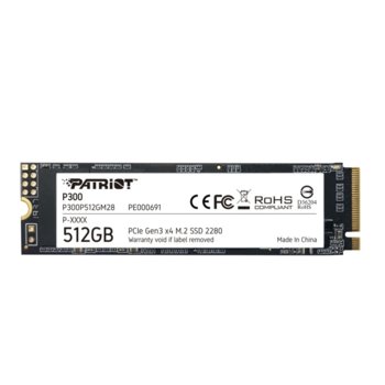 Памет SSD 512GB, Patriot P300 (P300P512GM28), NVMe, M.2 PCIe (2280), скорост на четене 1700 MB/s, скорост на запис 1200 MB/s | JAR Computers Patriot P300 P300P512GM28