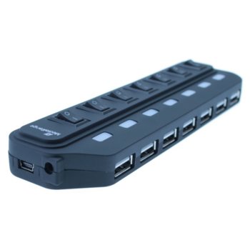 USB хъб MEDIARANGE MRCS504, 7 порта, 7x USB Type-A 2.0, превключвател за всеки порт, черен image