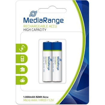 Акумулаторна батерия MediaRange High Cap. MRBAT122, AAA HR03, 1.2V, 1000 mAh, NiMH, 2 броя | JAR Computers BATTERY MEDIARANGE HIGH CAP. MRBAT122